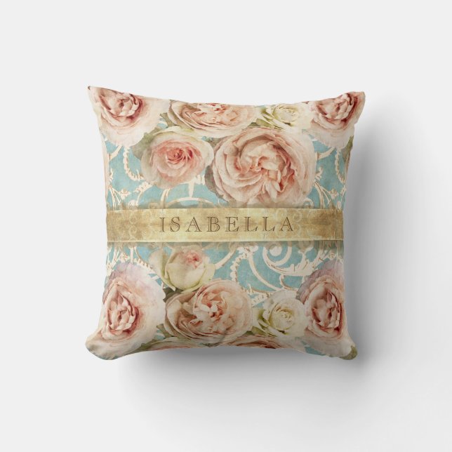 Cojín Decorativo Rosas de Heirloom con nombre de adición de Damask (Anverso)