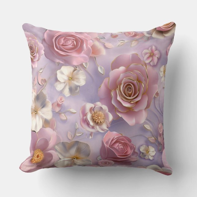 Cojín Decorativo Rosas de Lavanda Romántica (Anverso)