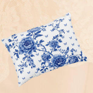 Cojín Decorativo Rosas de mariposas blancas azules de Chinoiserie