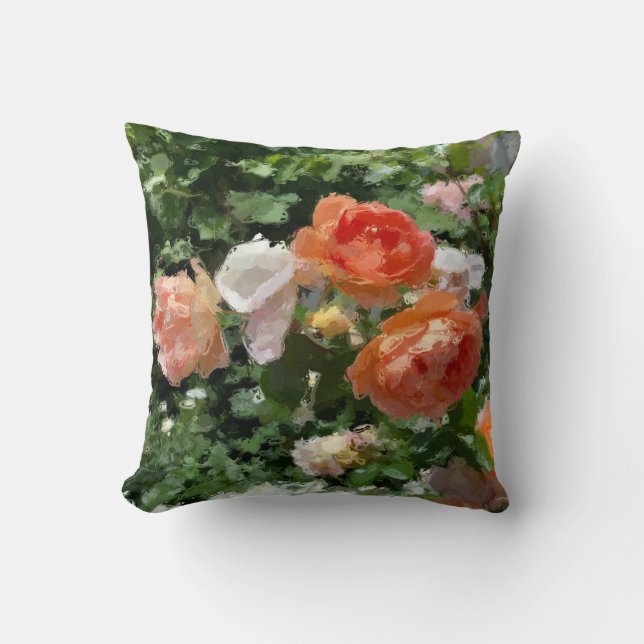 Cojín Decorativo Rosas de Naranja de acuarela (Anverso)