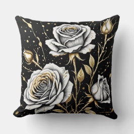 Cojín Decorativo Rosas de oro negro con gris