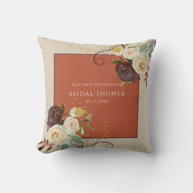 Cojín Decorativo Rosas de otoño - Bridal Shower (Anverso)
