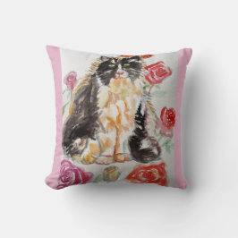 Cojín Decorativo Rosas De Tuxedo Cat Cute Flores Gatos Rosa De Acua