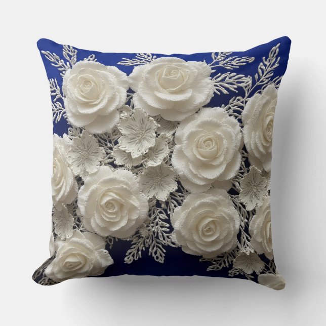 Cojín Decorativo Rosas Decorativas Blancas Elegantes (Anverso)