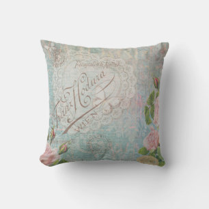 Cojín Decorativo Rosas del vintage y collage franceses Bleu del