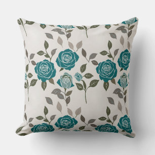 Cojín Decorativo Rosas Dibujadas En Azules Y Verdes Suaves Dispersa
