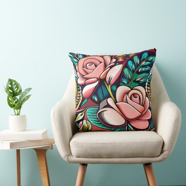 Cojín Decorativo Rosas dobles: Un Espectacular Arreglo Floral (Silla)