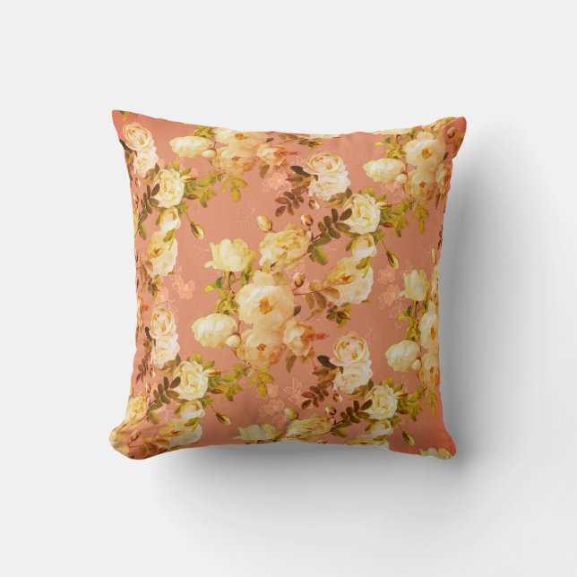 Cojín Decorativo Rosas dulces sobre el Naranja (Anverso)