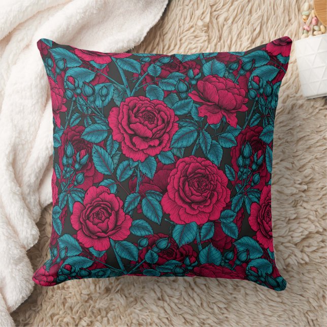Cojín Decorativo Rosas en rojo y azul (Manta)