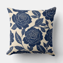Rosas estilizados azul y blanco roto