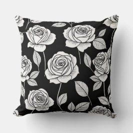 Cojín Decorativo Rosas estilizados en blanco y negro