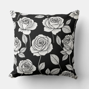 Cojín Decorativo Rosas estilizados en blanco y negro
