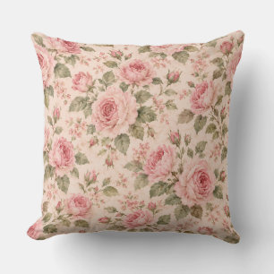 Cojín Decorativo Rosas Florales Acuarela Rosa Vintage Sin Costuras