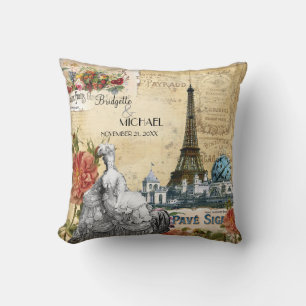 Cojín Decorativo Rosas florales de época Eiffel Tower Marie Antoin