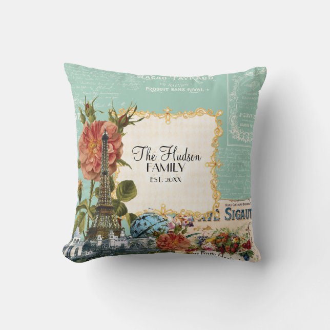 Cojín Decorativo Rosas florales de época Eiffel Tower Marie Antoine (Anverso)