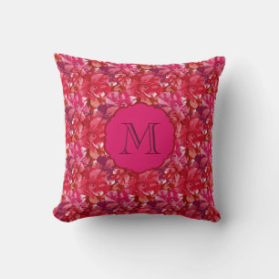 Cojín Decorativo Rosas Florales de Monograma Rosa Caliente en Negri