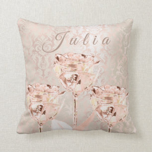 Cojín Decorativo Rosas Flores Rosa Rubor Marfil Lux Damask