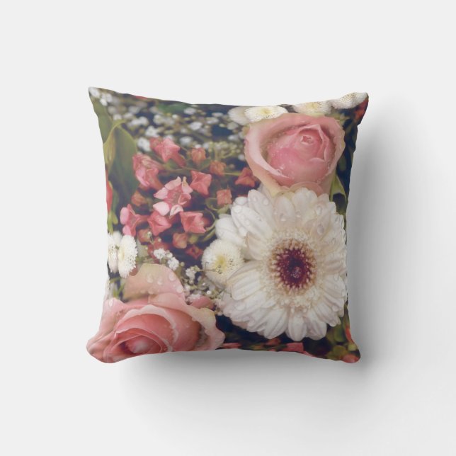 Cojín Decorativo Rosas Flores Rosadas Románticas Ramo (Anverso)