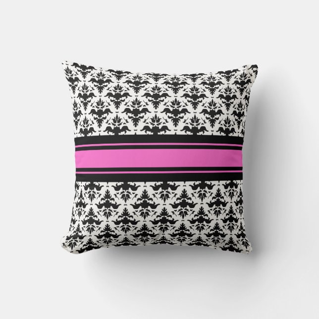 Cojín Decorativo Rosas fuertes, damasco francés blanco y negro (Anverso)