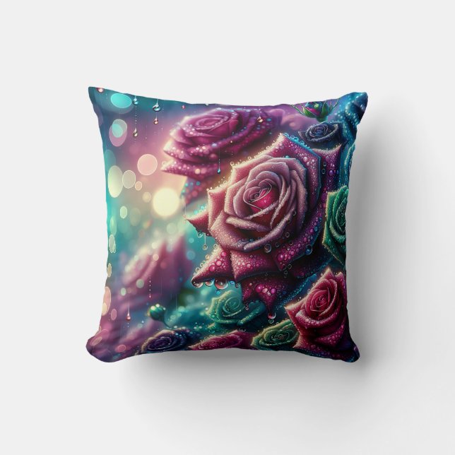 Cojín Decorativo "Rosas gradientes con caídas descendentes" (Anverso)