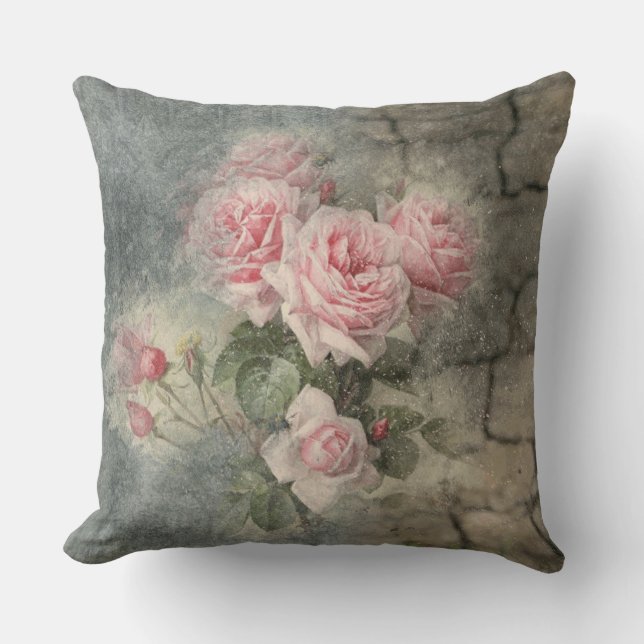 Cojín Decorativo ROSAS GRUNGY - Flores de época (Anverso)