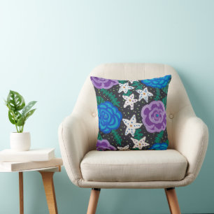 Cojín Decorativo Rosas morados y azules