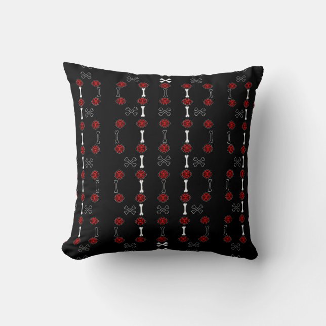 Cojín Decorativo Rosas muertos (negro con rojo) (Anverso)