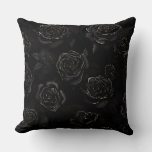 Cojín Decorativo Rosas Negras con Puntas Doradas