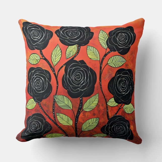 Cojín Decorativo Rosas negros bonitos (Anverso)