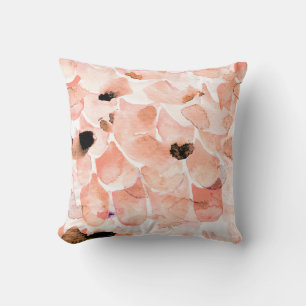 Cojín Decorativo Rosas, peones y hojas, patrón de acuarela.