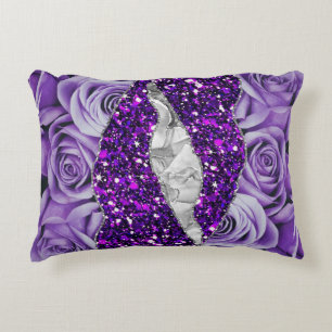 Cojín Decorativo Rosas Purpura Textura Liquida de Lujo Elegante Pla