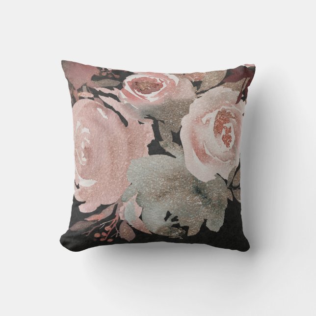 Cojín Decorativo Rosas Purpurinas Rosa Rosa Rosa Oscuro Glam Floral (Anverso)