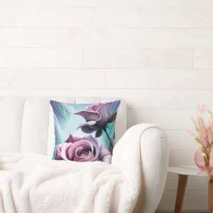 Cojín Decorativo Rosas radiantes: Pétalos rosa y púrpura perfecto