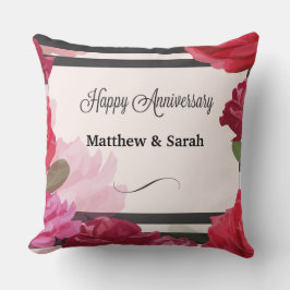 Cojín Decorativo Rosas, rayas, nombres personalizados para aniversa