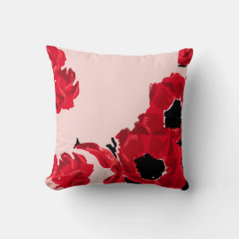Cojín Decorativo Rosas rojas abstractas y amapolas