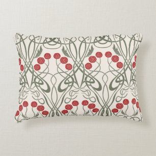 Cojín Decorativo Rosas rojas Art Nouveau y tallos sinuosos