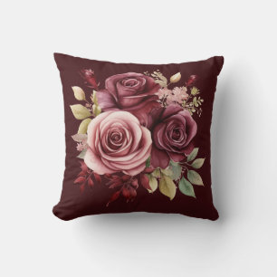 Cojín Decorativo Rosas Rojas Clásicas Florales de Borgoña