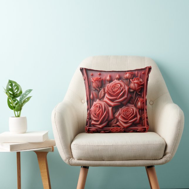 Cojín Decorativo "Rosas rojas en diseño de cera" (Silla)