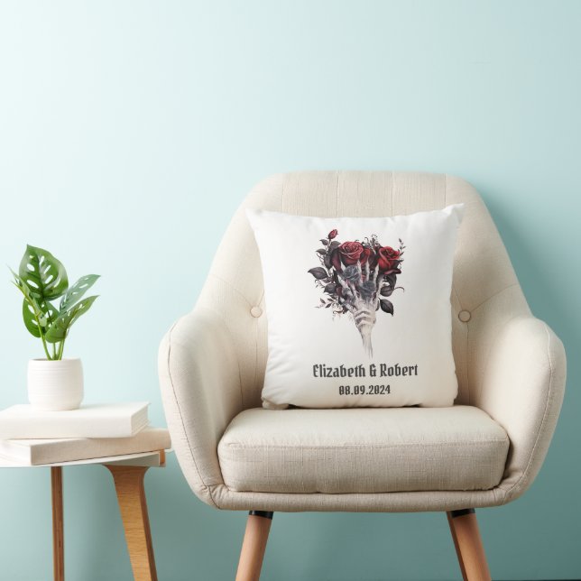 Cojín Decorativo Rosas Rojas Góticas Bodas de Esqueleto  (Silla)