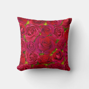 Cojín Decorativo Rosas Rojas Profundas Patrón Romántico