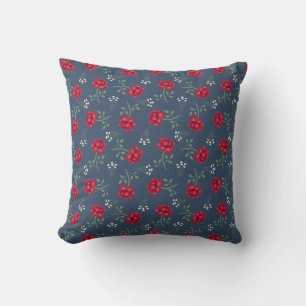 Cojín Decorativo Rosas rojas sobre calicó oversize azul crepuscular