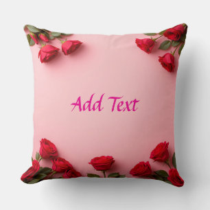 Cojín Decorativo Rosas Rojas sobre Fondo Rosa Elegante Floral