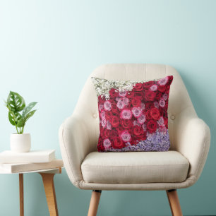 Cojín Decorativo Rosas rojas y rosadas con Gypsophila colorida