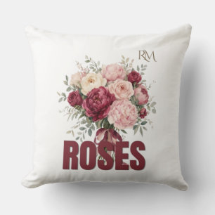 Cojín Decorativo Rosas Románticas Ramo Floral Diseño de Flores Eleg