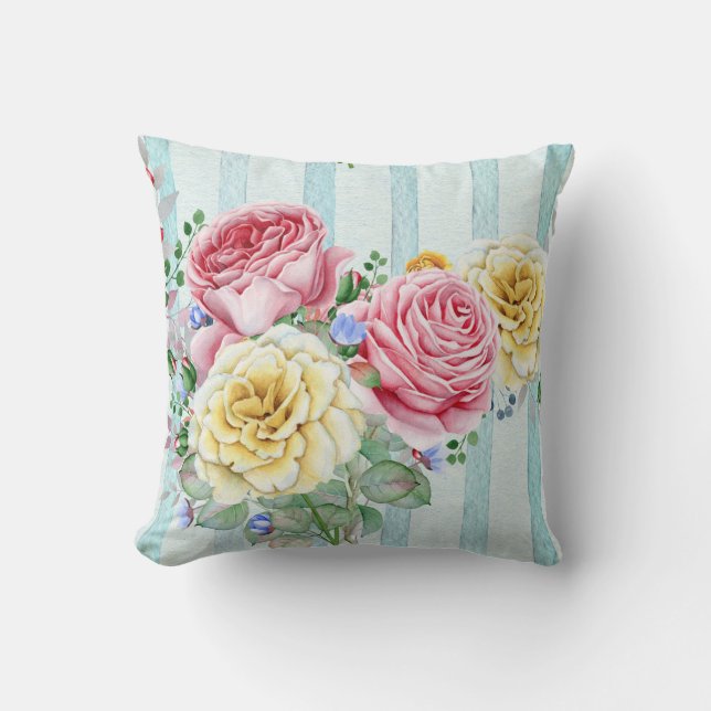 Cojín Decorativo Rosas Rosa Y Amarilla (Anverso)