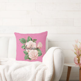 Cojín Decorativo Rosas rosadas confeti dorado