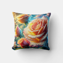 Cojín Decorativo "Rosas rosadas, Naranjas y amarillas bebidas"