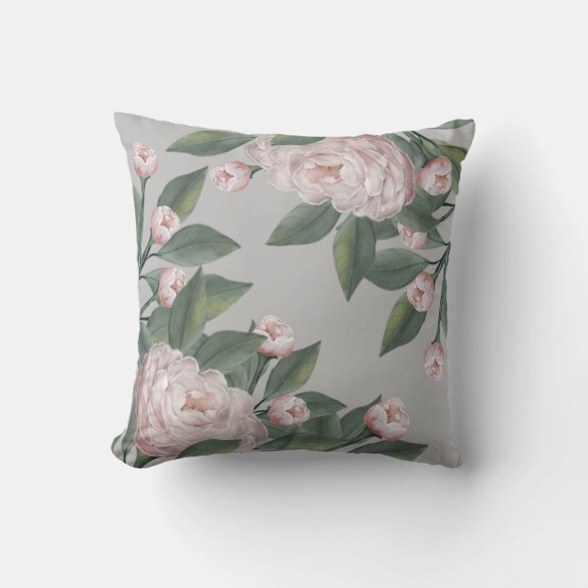 Cojín Decorativo Rosas rosadas pálidas con fondo editable (Anverso)
