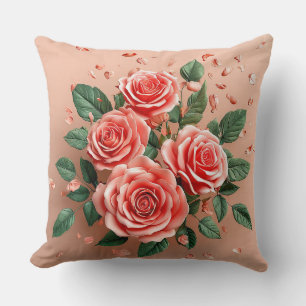 Cojín Decorativo 🌹 Rosas Rosadas para Decoración de Habitación Reg