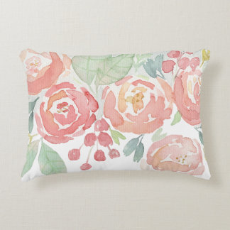 Cojín Decorativo Rosas rosadas románticas acuarela